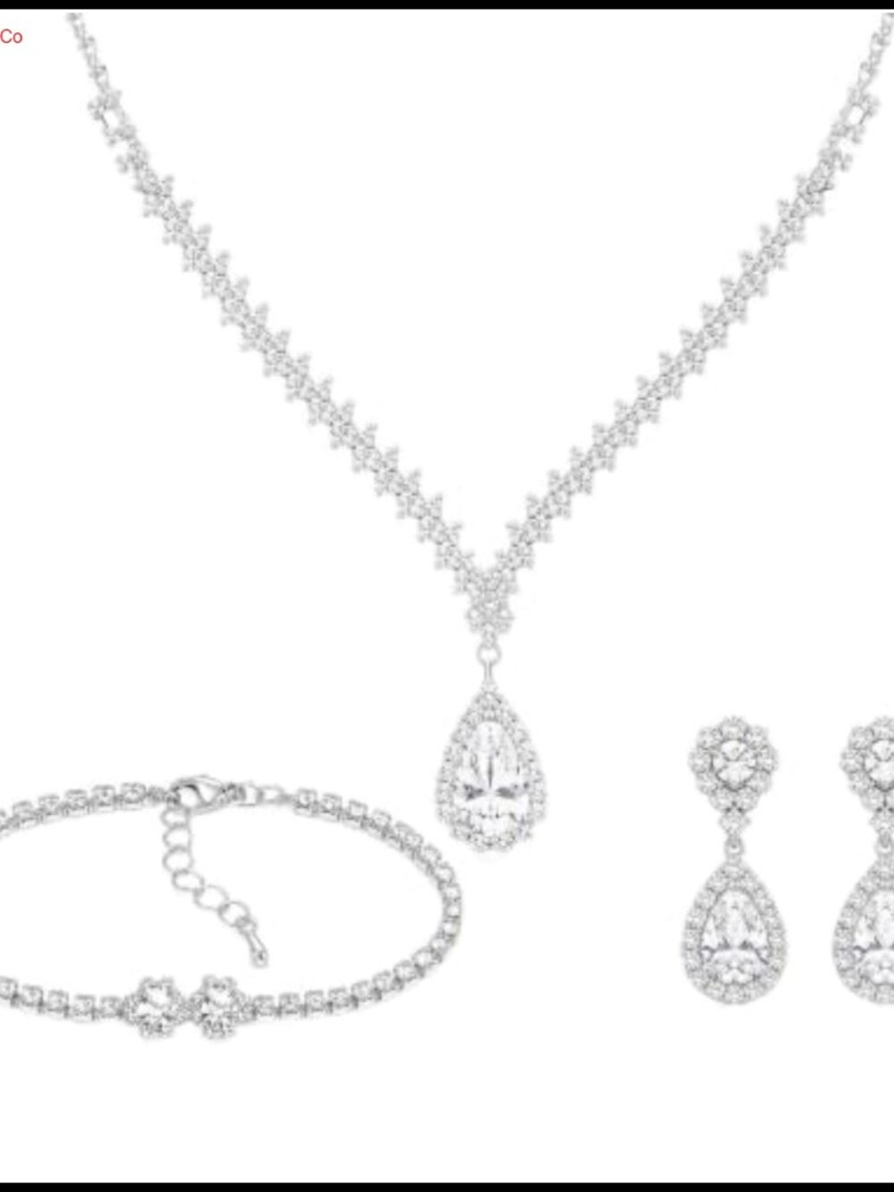 Silver Plated Crystal Necklace Earrings Bracelet Set Formal Bridal